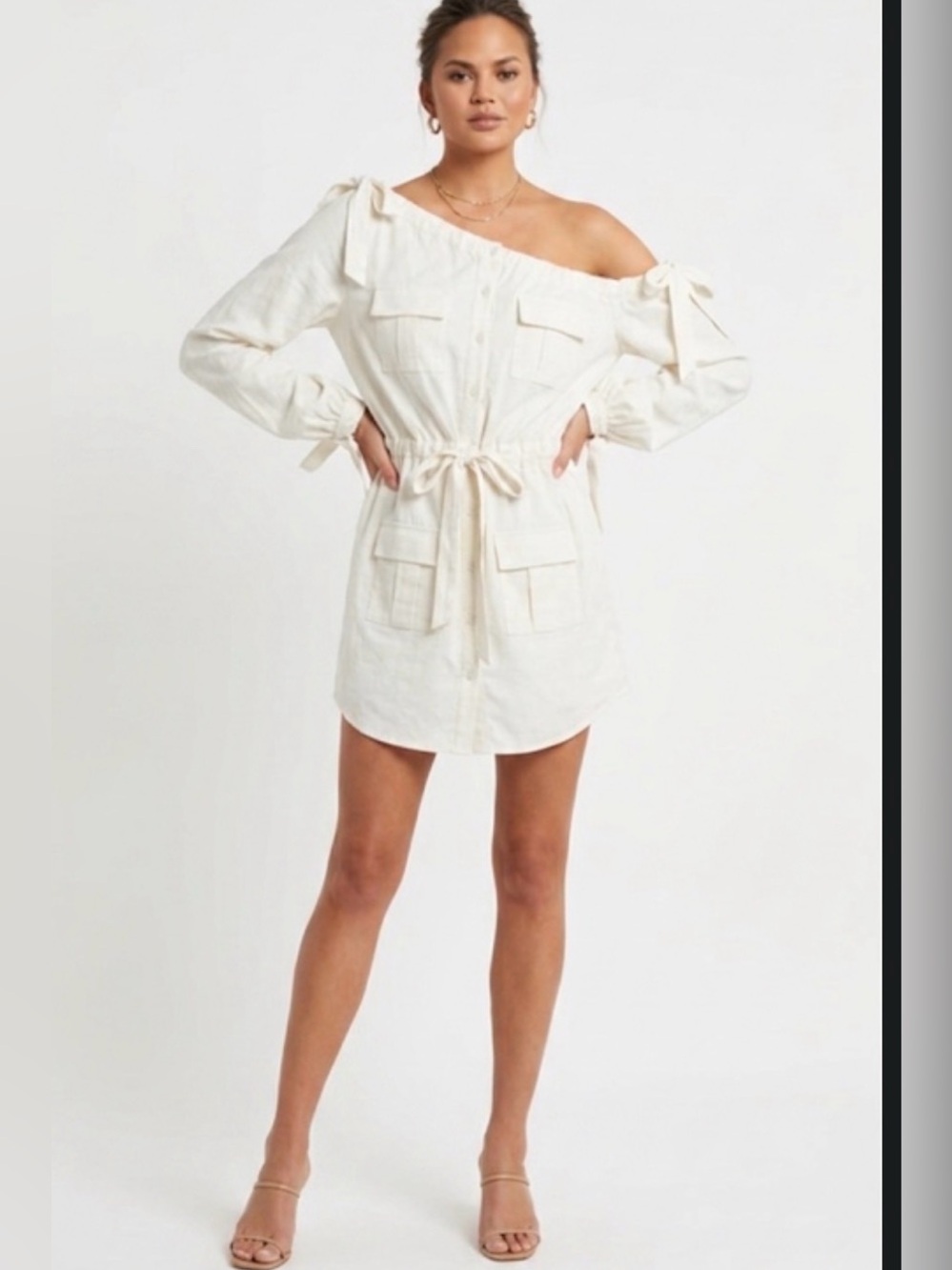 Chrissy Teigen x REVOLVE off-the-shoulder Cream Mini Dress size large